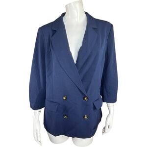 Studio Park x Amy Stran Navy Blazer Medium NWOT Ruched Sleeve Jacket